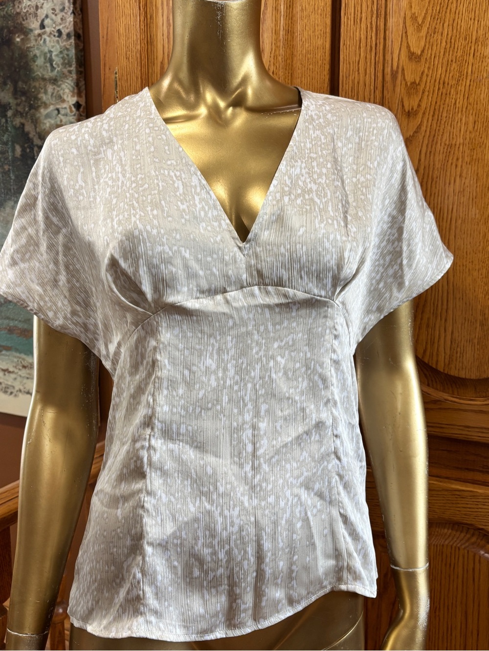 Calvin Klein Cream V-Neck Short Sleeve Blouse